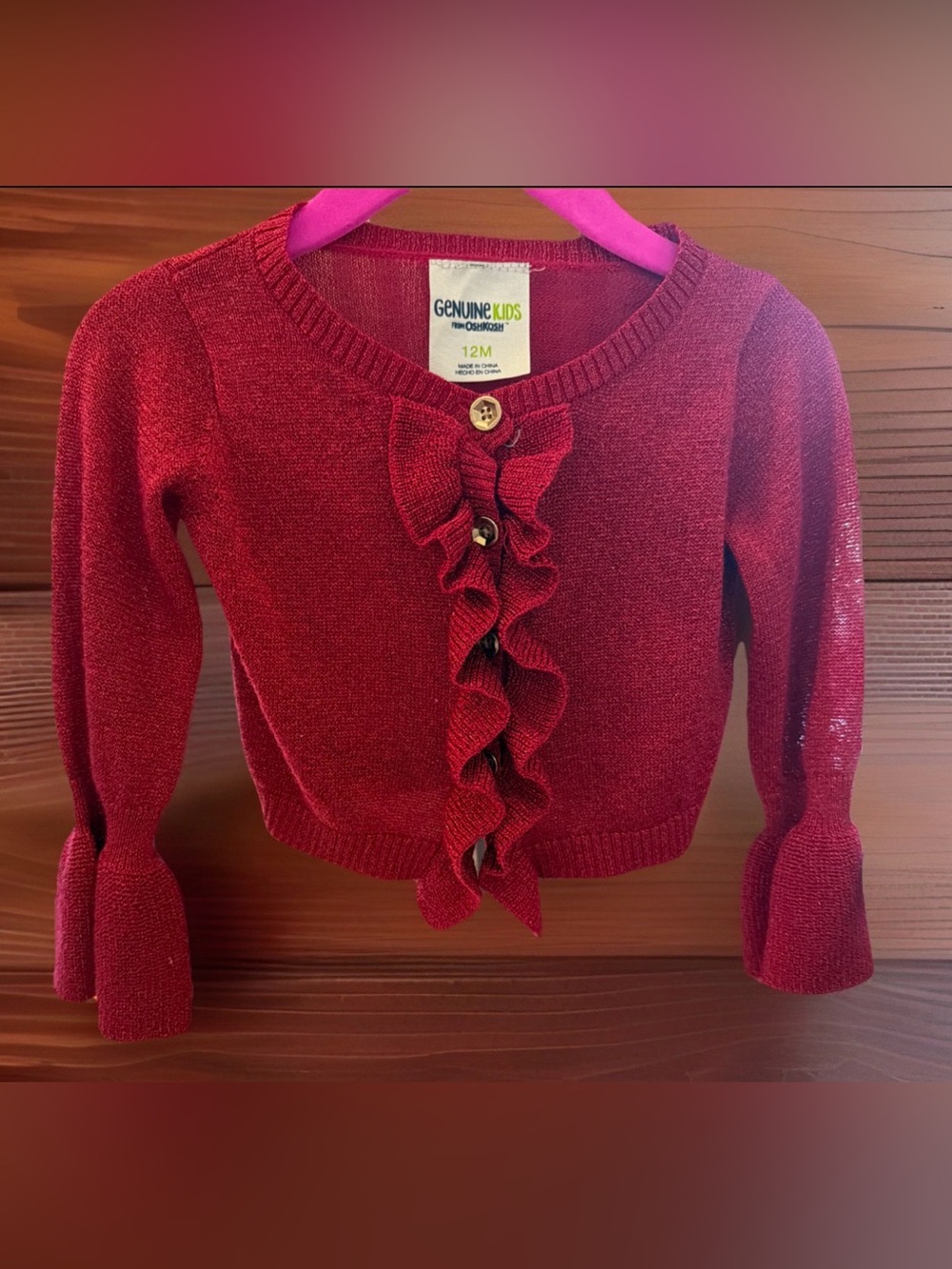 Toddler Red Ruffle Cardigan Sweater